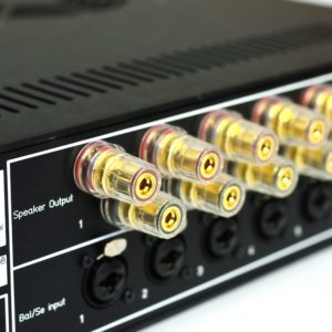 medium closup of the MA-01 rear panel showing the binding posts