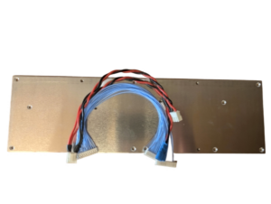 Stereo to mono Hypex Nilai 500 conversion kit cables and adapter plate close up